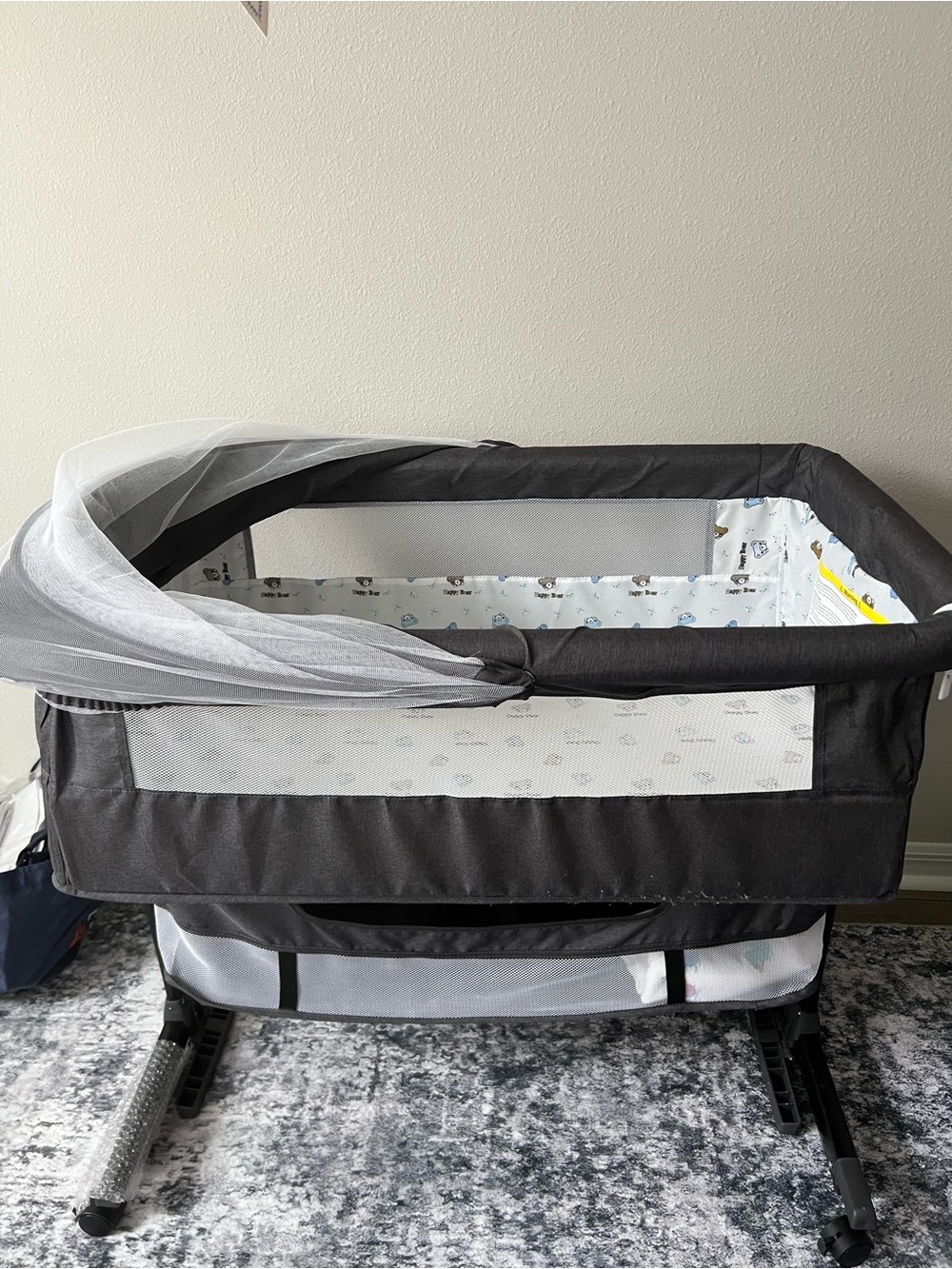 Portable Black Baby Bassinet with Mesh Sides